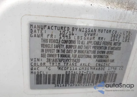 2017 Nissan Sentra Sv из США, поврежденный, VIN 3N1AB7APXHY215439